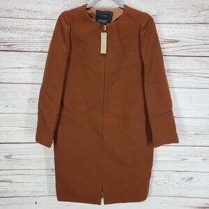 J.Crew New Women's Brown Italian Double Cloth WoolBlend Full Zip Coat Size2